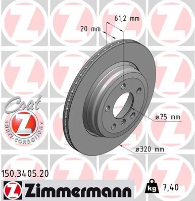 34 21 6 753215PD BRAKE DISC REAR  320MM CROSS E60 ZIMMERMANN 150.3405.52