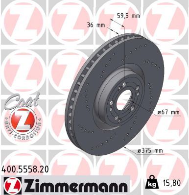 167 421 10 01 ZI BRAKE DISCS FRONT 375MM W/SPORTS PACK - 5558 # ZIMMERMANN 400.5558.20