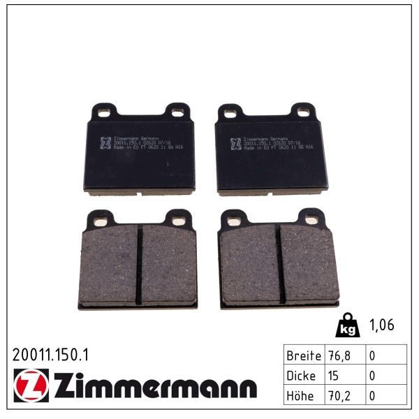 6027.2 ZI FRONT PADS MB VW PORCHE ALFA ZIMMERMANN 20011.150.1