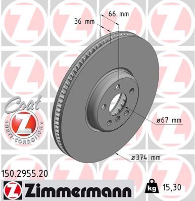 34 10 6 875284 ZI BRAKE DISC VENTED RHS - 2955 ZIMMERMANN 150.2955.20