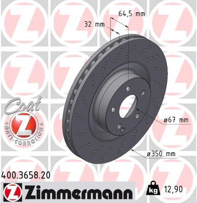 221 421 11 12 ZI BRAKE DISC FRONT 350MM 3658 ZIMMERMANN 400.3658.20