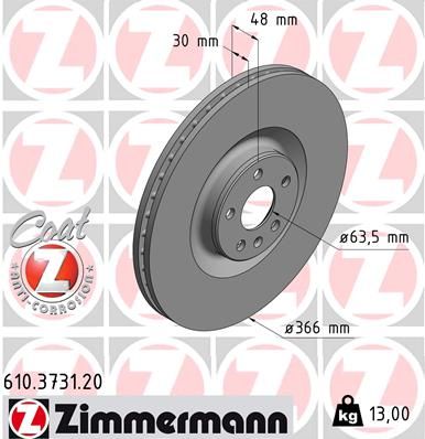 610.3731.20 ZI BRAKE DISC FRONT XC90 366mm 2016- 3731 ZIMMERMANN 610.3731.20