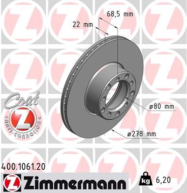 126 420 00 05 ZI FRONT DISC W126 EARLY  1061 ZIMMERMANN 400.1061.20