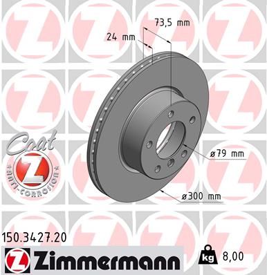 34 11 6 764643 ZI BRAKE DISC FRONT E87 - 3427 ZIMMERMANN 150.3427.20