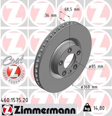 7L8 615 301A ZI BRAKE DISC FRONT 368mm TOUAREG V10 R50 1575 ZIMMERMANN 460.1575.20