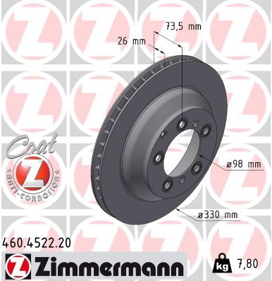 9Y0 615 601 ZI BRAKE DISC REAR PORSCHE - 4522 # ZIMMERMANN 460.4522.20