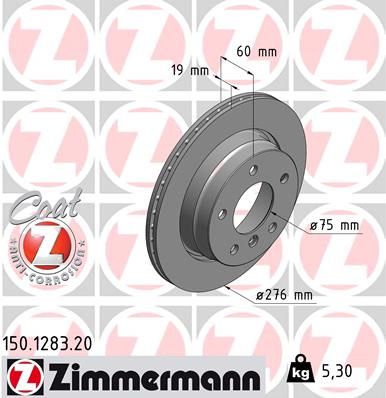 34 21 1 165211 ZI BRAKE DISC REAR  E36/E46 - 1283 ZIMMERMANN 150.1283.20