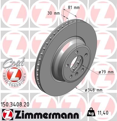 34 11 6 750267 ZI BRAKE DISC FRONT 348MM E65/66 3408 ZIMMERMANN 150.3408.20