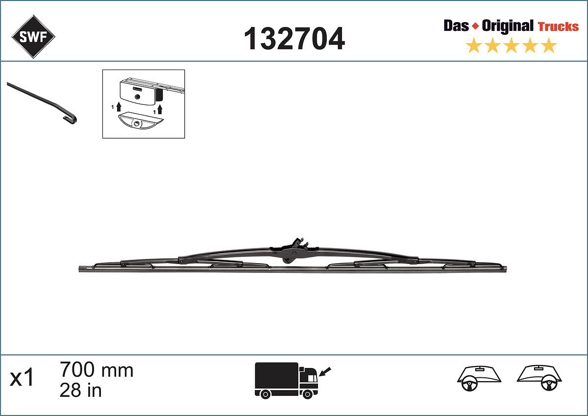 132 704 700MM  WIPER BLADE HOOK TYPE VALEO 628701