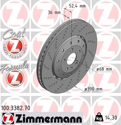 4G0 615 301E ZI BRAKE DISC FRONT PERFORATED RS7 - 3382 # ZIMMERMANN 100.3382.70