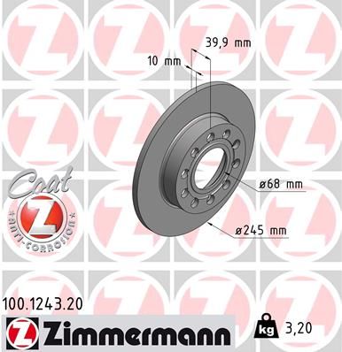 8E0 615 601B ZI BRAKE DISC REAR  255MM - 1243 ZIMMERMANN 100.1243.20