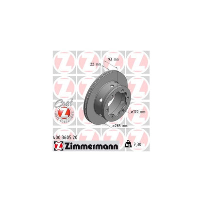 904 423 03 12 BRAKE DISC REAR 3605 SPRINTER 285X22mm ZIMMERMANN 400.3605.20