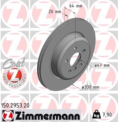 34 21 6 882246 ZI BRAKE DISC RHR 330mm VENTILATED - 2953 ZIMMERMANN 150.2953.20