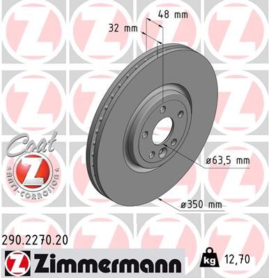 LR090685 ZI BRAKE DISC FR VELAR (L560) 2270 F-PACE (X761) I-PACE (X590) - 2270+ # ZIMMERMANN 290.2270.20