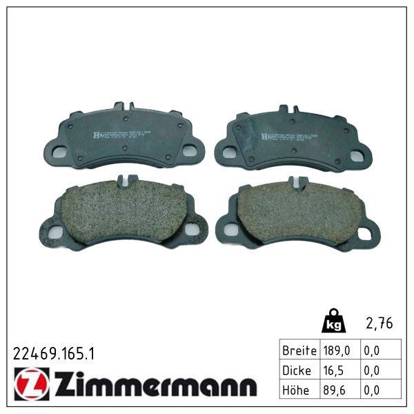 9Y0 698 151 ZI BRAKE PADS FRONT CAYENNE MONO TURBO # ZIMMERMANN 22469.165.1