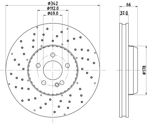000 421 22 12 BRAKE DISC FRONT W205 X-DRILLED - 5520 HELLA 355.134-461