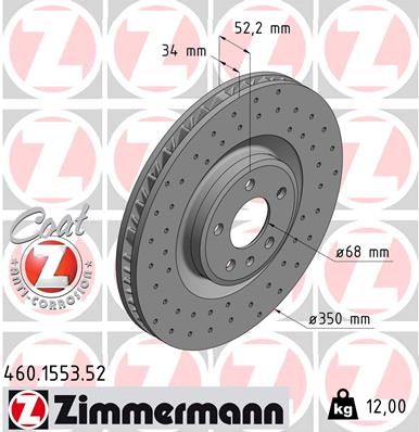 460.1553.52 ZI BRAKE DISC FRONT RH XDRILLED MACAN - 1553 # ZIMMERMANN 460.1553.52