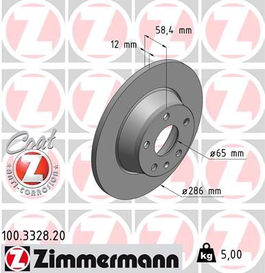 8J0 615 601 ZI BRAKE DISC REAR 286MM X 58.4 - 3328 ZIMMERMANN 100.3328.20