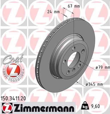 34 21 1 166129 BRAKE DISC REAR  3411  VENTED E66 ZIMMERMANN 150.3411.20