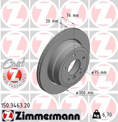34 21 6 778049 ZI BRAKE DISC REAR 300MM E88/E82 - 3463 ZIMMERMANN 150.3463.20