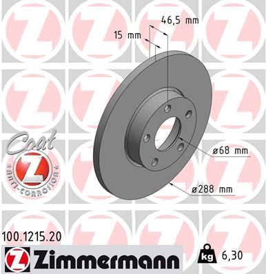 4A0 615 301B ZI BRAKE DISC FRONT  1215 - A4 SOLID ZIMMERMANN 100.1215.20