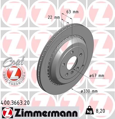 164 423 06 12 ZI BRAKE DISC REAR VENTED - 3663 ZIMMERMANN 400.3663.20