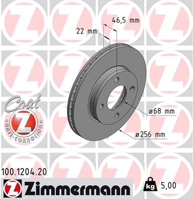 443 615 301B BRAKE DISC FRONT 1204 VW AUDI ZIMMERMANN 100.1204.20