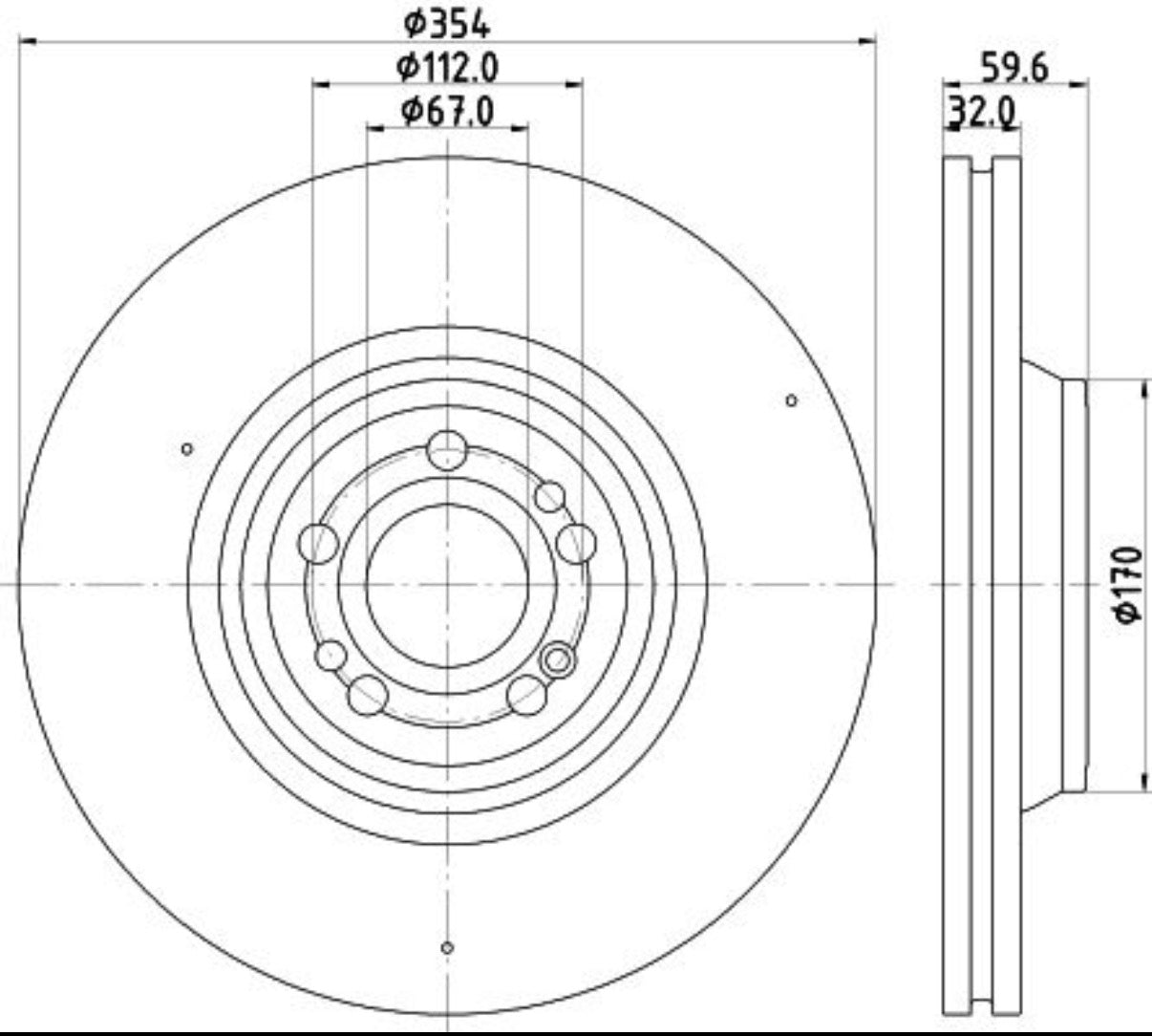 167 421 07 01 BRAKE DISC FR Ø354mm AMG GLE400d - 5555 # HELLA 355.132-221