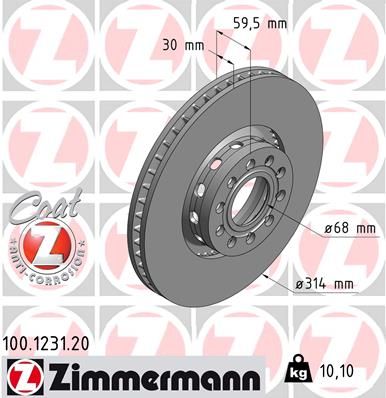 441 615 301AA ZI BRAKE DISC FRONT  314MM  1231  A100/A8 V8 MATE VW AUDI ZIMMERMANN 100.1231.20