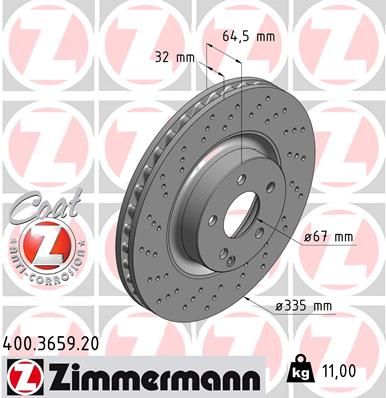 221 421 10 12 ZI BRAKE DISC FRONT S350 335MM - 3659 ZIMMERMANN 0 986 AB5 897