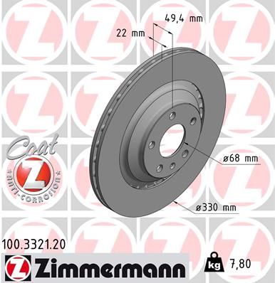 4F0 615 601F BRAKE DISC REAR S 330MM  3321 ZIMMERMANN 100.3321.20