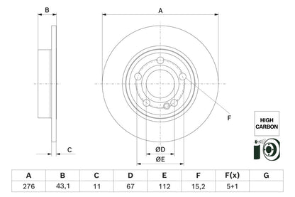 247 423 01 12 BH BRAKE DISC REAR MERCEDES 177 - 5539 BOSCH 0 986 479 H60