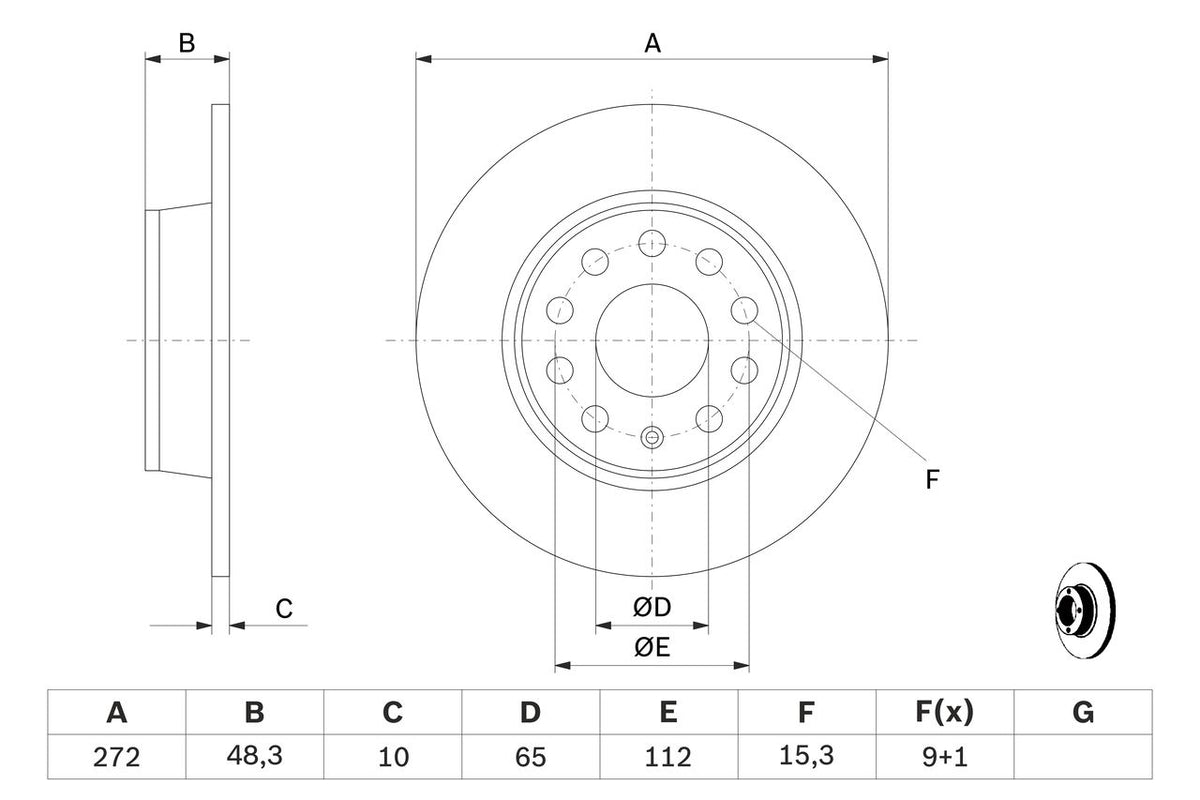 1K0 615 601AA BH BRAKE DISC REAR MK6/7 272MM - 3241 # BOSCH 0 986 479 677