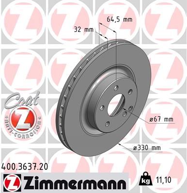 211 421 10 12PD BRAKE DISC X-DRILLED FRONT 330MM ZIMMERMANN 400.3637.52