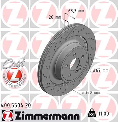 212 423 04 12 ZI BRAKE DISC REAR  AMG63 W212/C218 # ZIMMERMANN 400.5504.20
