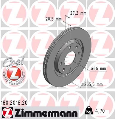 180.2018.20 ZI BRAKE DISC FRONT 405/306 ZIMMERMANN 180.2018.20