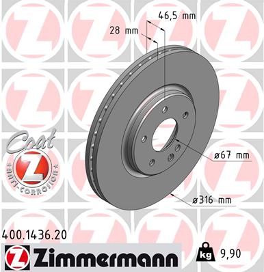 210 421 17 12 BRAKE DISC FRONT MERC - 1436 ZIMMERMANN 0 986 478 625