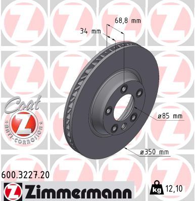 7L8 615 302 ZI BRAKE DISC RHF TOUAREG - 3227 ZIMMERMANN 600.3227.20