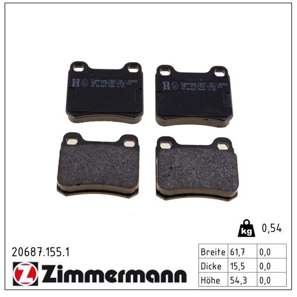 4034.2 ZI BRAKE PADS REAR MERC TWO PIN ZIMMERMANN 20687.155.1
