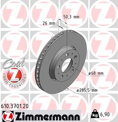 610.3701.20 BH BRAKE DISCS FRONT VOLVO S60 286mm - 3701 ZIMMERMANN 0 986 479 210