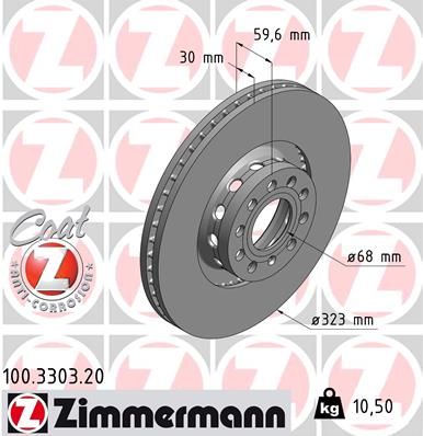4D0 615 301J BRAKE DISC FRONT 323MM ZIMMERMANN 100.3303.20