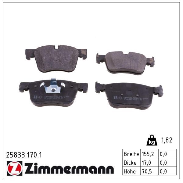 7300.2 ZI BRAKE PADS FRONT P308 T9 ZIMMERMANN 25833.170.1