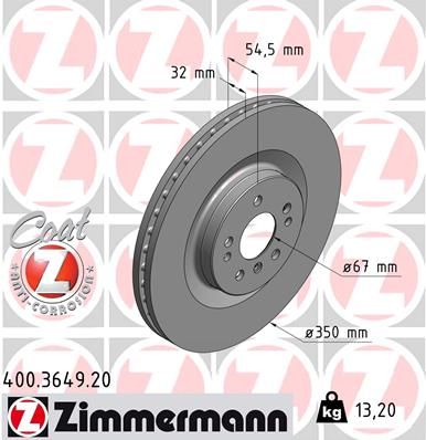 164 421 05 12 ZI BRAKE DISC FRONT 350MM - 3649 # ZIMMERMANN 400.3649.20