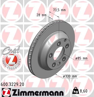 7L6 615 601D ZI BRAKE DISC REAR TOUAREG 330MM - 3229 ZIMMERMANN 600.3229.20