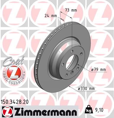 34 11 6 764645 ZI BRAKE DISC FRONT 330MM - 3428 ZIMMERMANN 150.3428.20