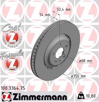 4H0 615 301K ZI BRAKE DISC FRONT A8 356MM - 3357 ZIMMERMANN 100.3357.20