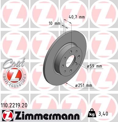 110.2219.20 ZI BRAKE DISC REAR MITO 955 - 2219 # ZIMMERMANN 110.2219.20