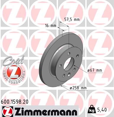 251 407 615B BRAKE DISC FRONT KOMBI SYNCRO ZIMMERMANN 600.1598.20