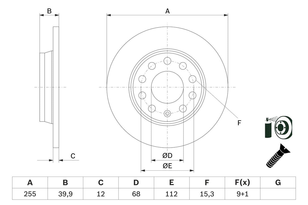 8E0 615 601D BRAKE DISC REAR  255MM 1244 BOSCH BBD4284
