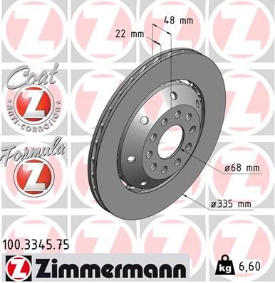 4B3 615 601B BRAKE DISC REAR  LEFT HAND335MM RS6 3345 ZIMMERMANN 100.3345.75